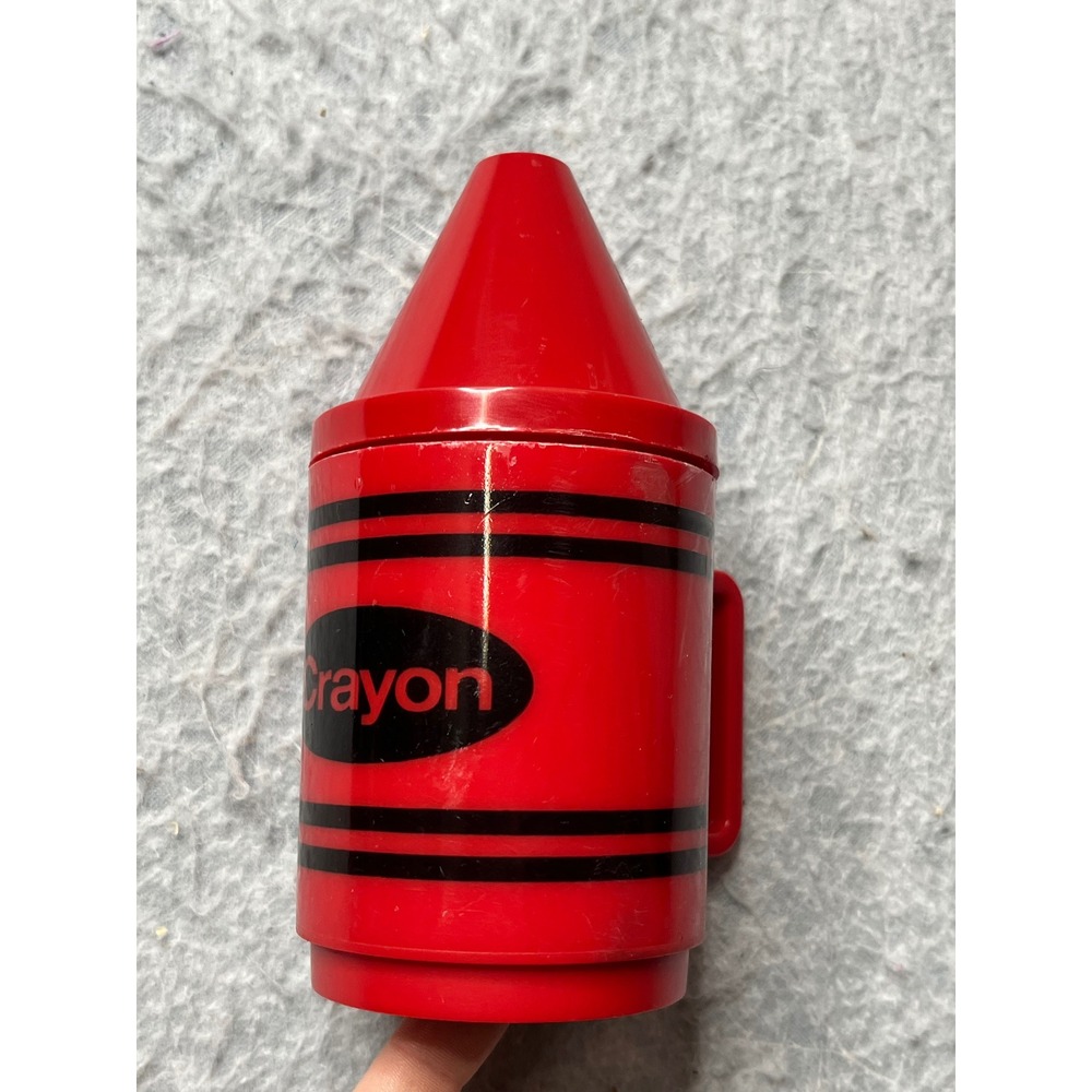 Vintage 1980‎ Deka Plastics Red Crayon Mug Cup & lid Handle Made in USA
